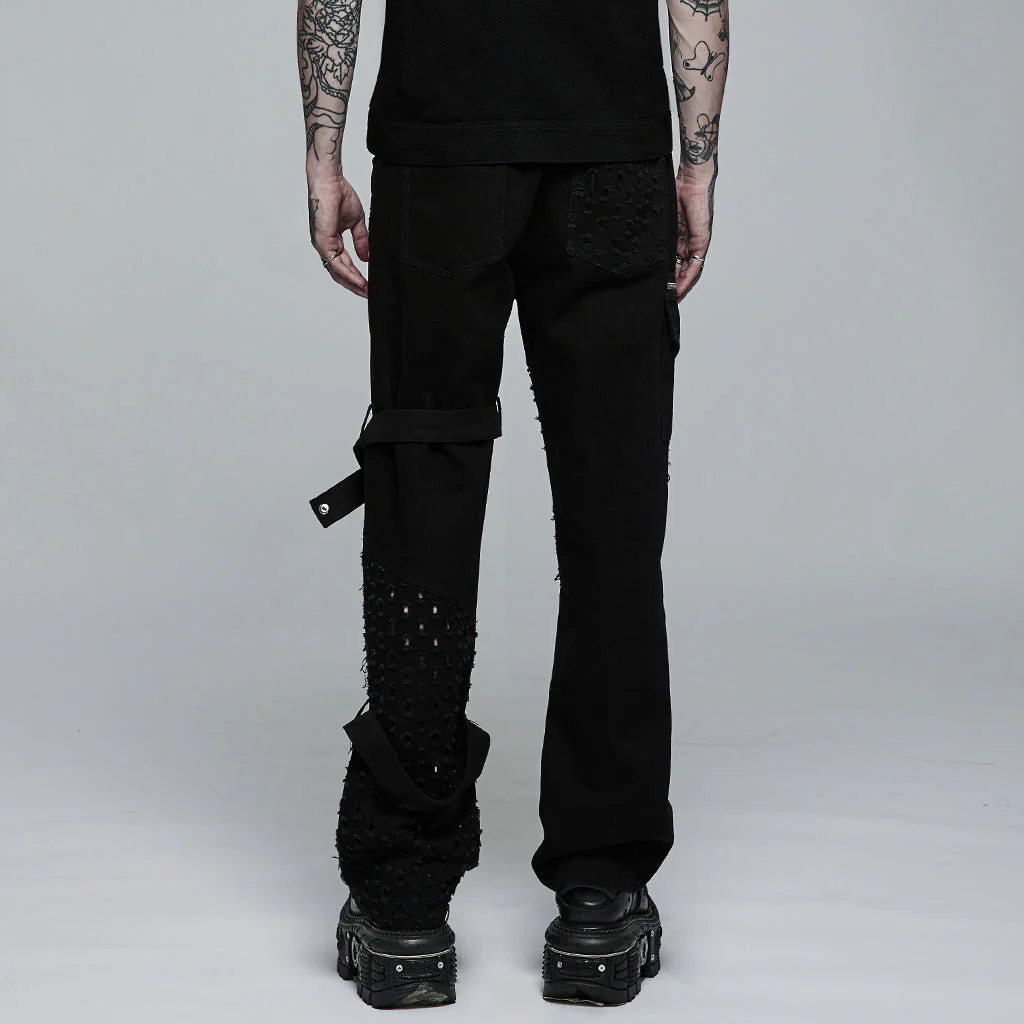 WK-494XCM Edgy Black Hole-Punctured Punk Pants with Zipper Accents - Image 14
