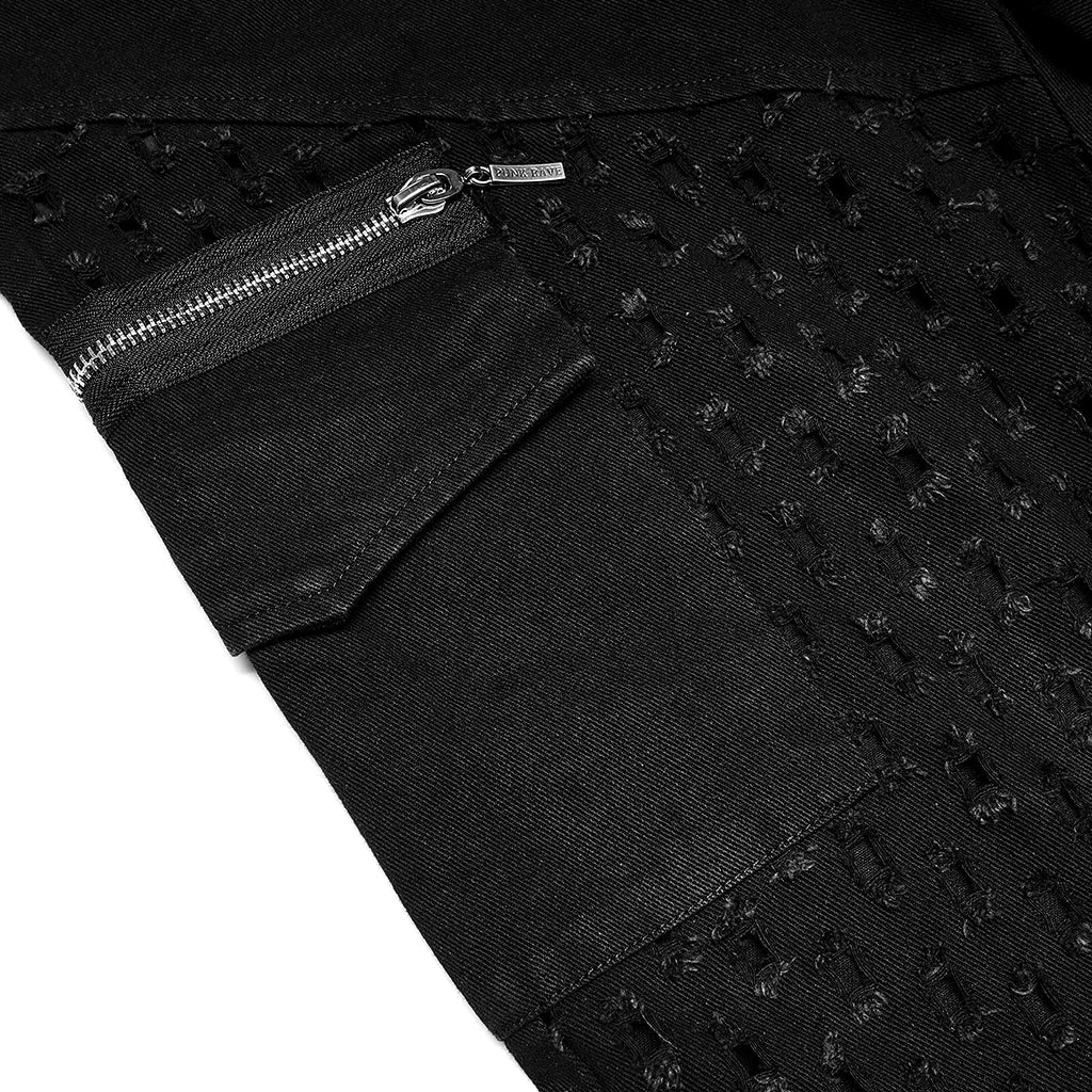 WK-494XCM Edgy Black Hole-Punctured Punk Pants with Zipper Accents - Image 19