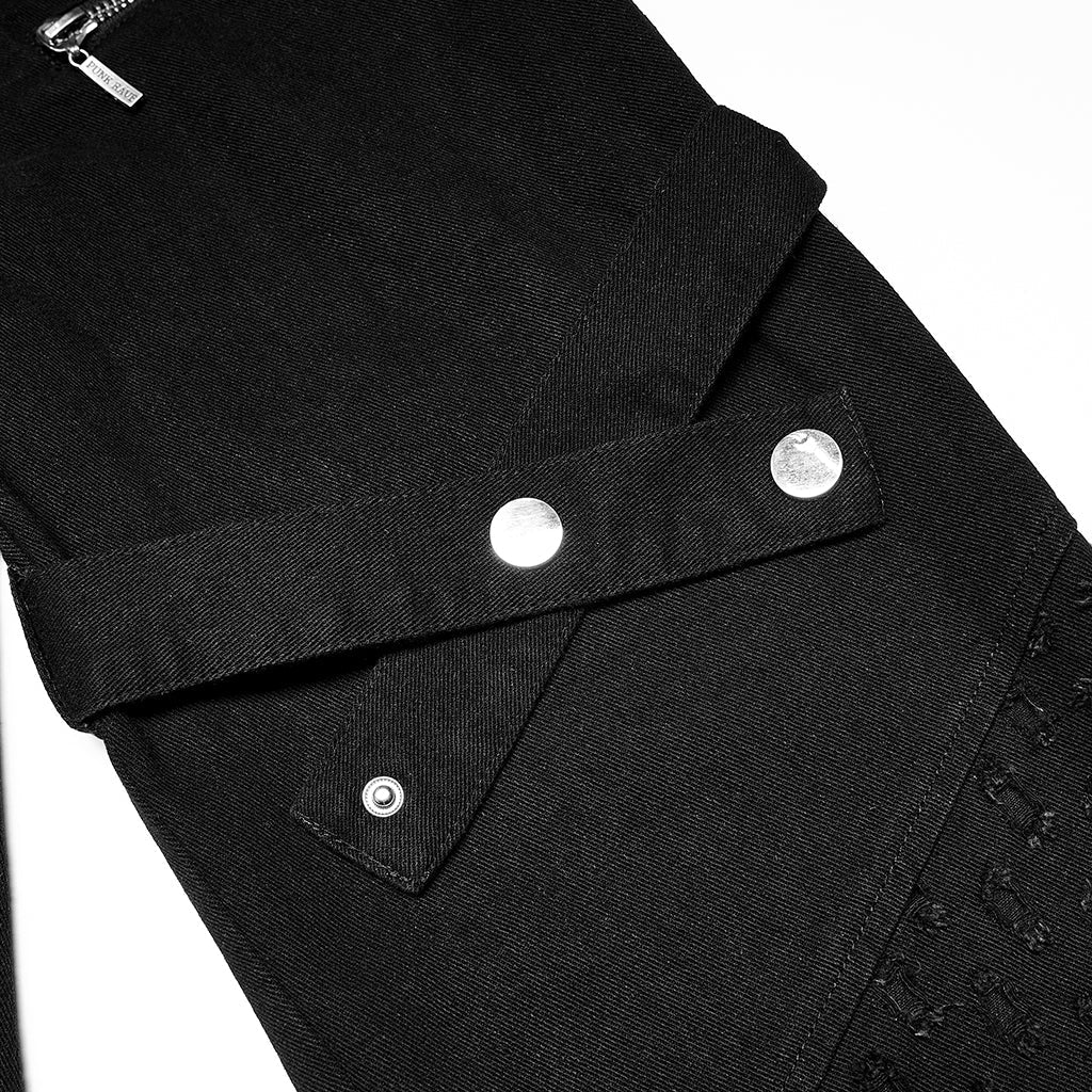 WK-494XCM Edgy Black Hole-Punctured Punk Pants with Zipper Accents - Image 28