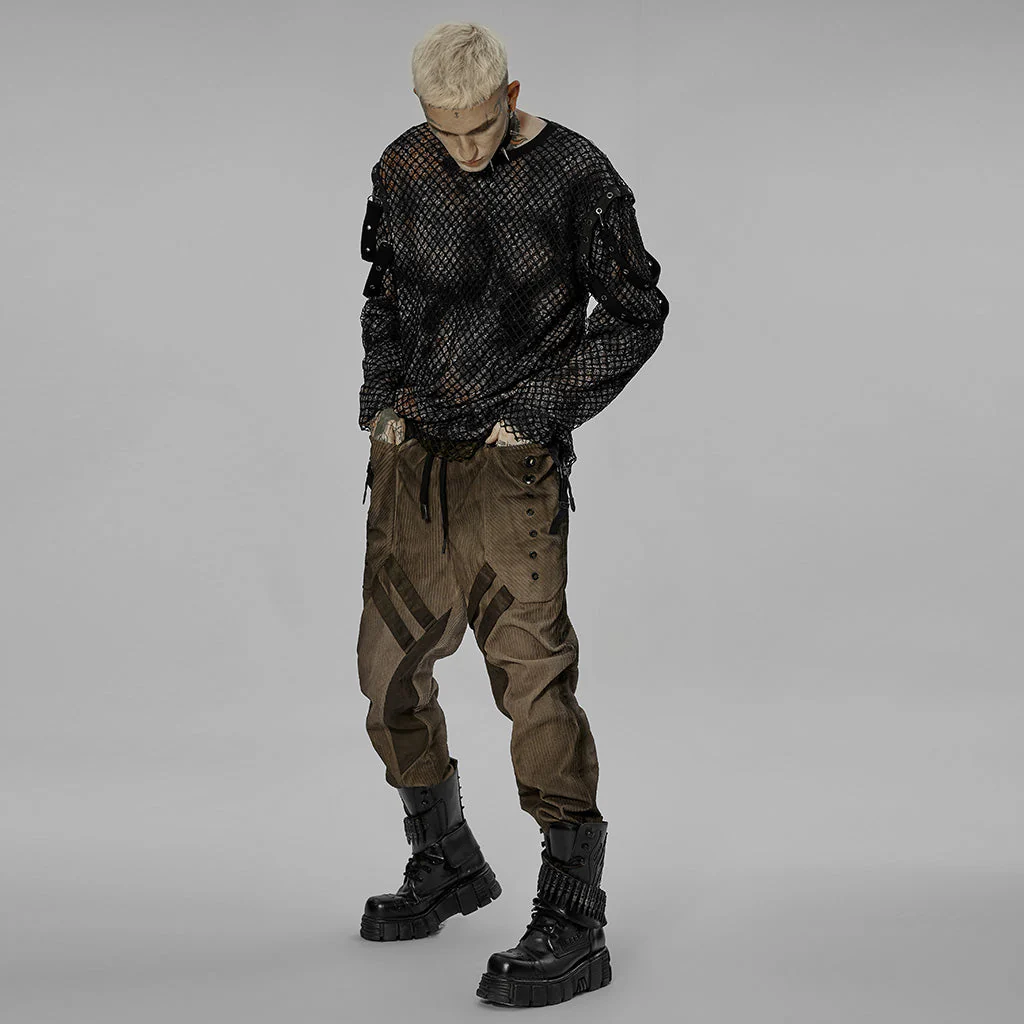 WK-524XCM black Post-Apocalyptic Punk Pants with Strap Details - Image 14