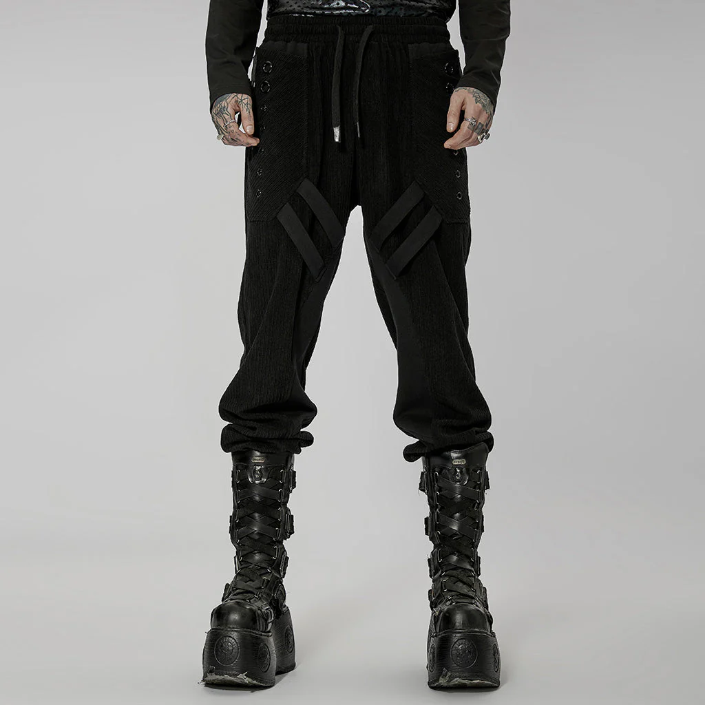 WK-524XCM black Post-Apocalyptic Punk Pants with Strap Details - Image 3