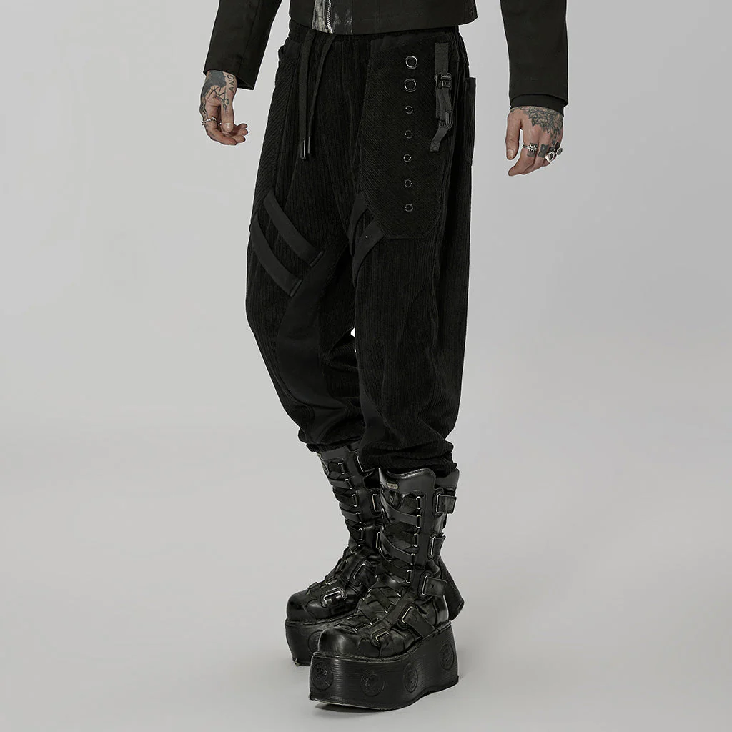 WK-524XCM black Post-Apocalyptic Punk Pants with Strap Details - Image 4