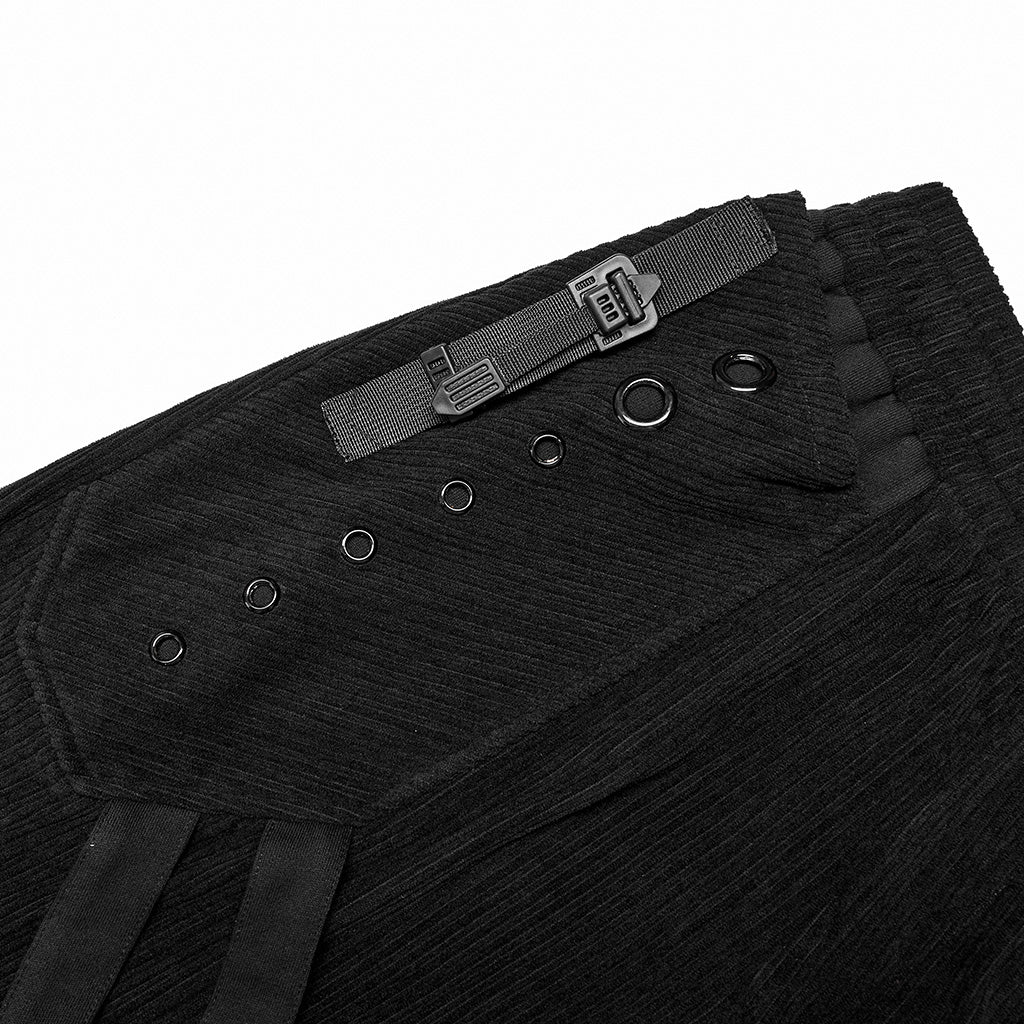 WK-524XCM black Post-Apocalyptic Punk Pants with Strap Details - Image 7