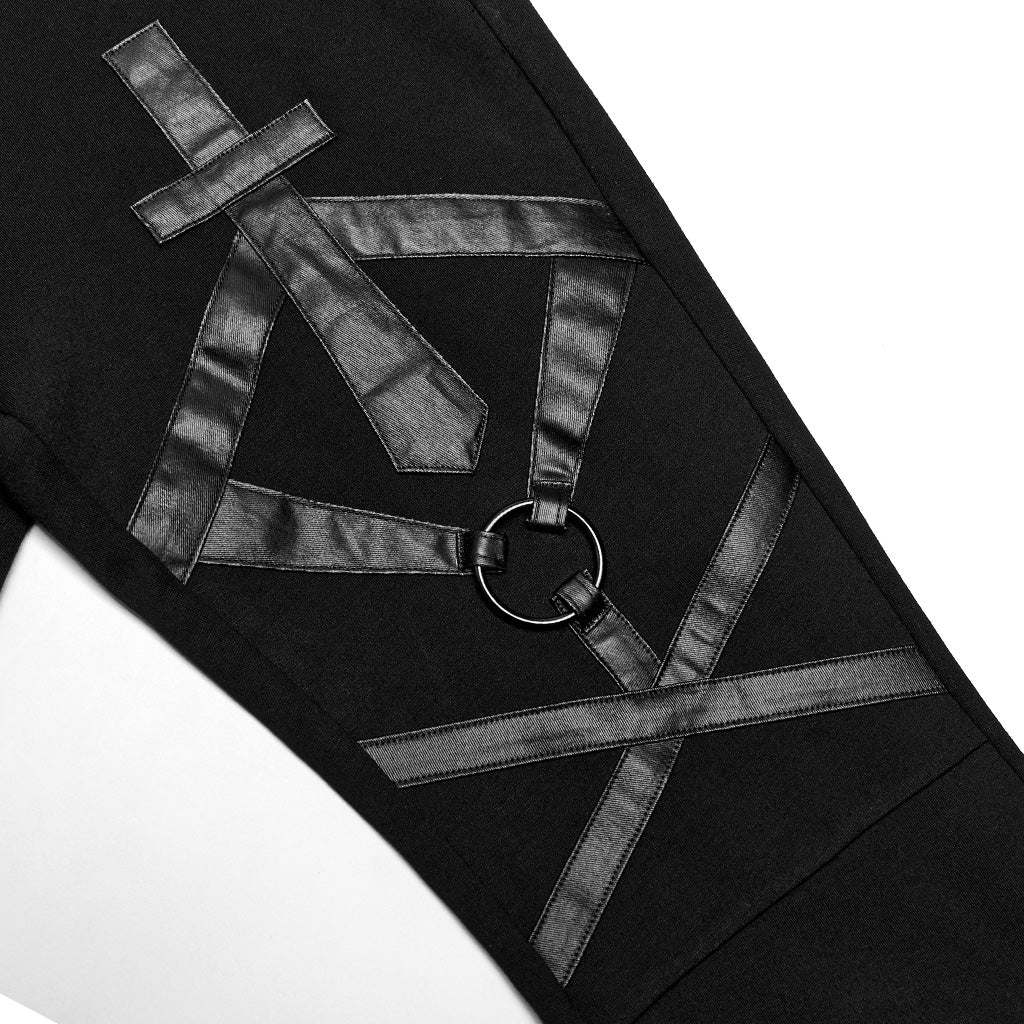 WK-547XCF Gothic Pants Flared Cross Strap Accent High Waist Design - Image 25