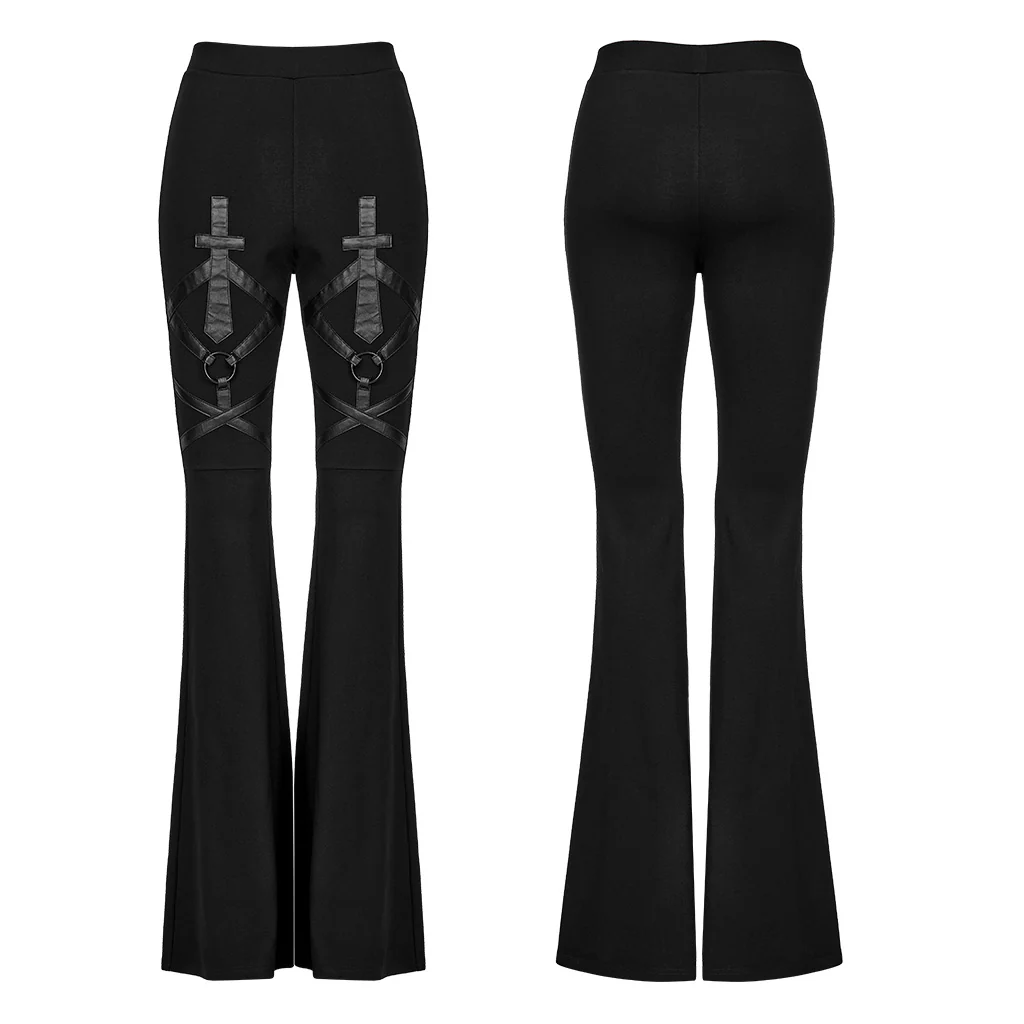 WK-547XCF Gothic Pants Flared Cross Strap Accent High Waist Design - Image 6