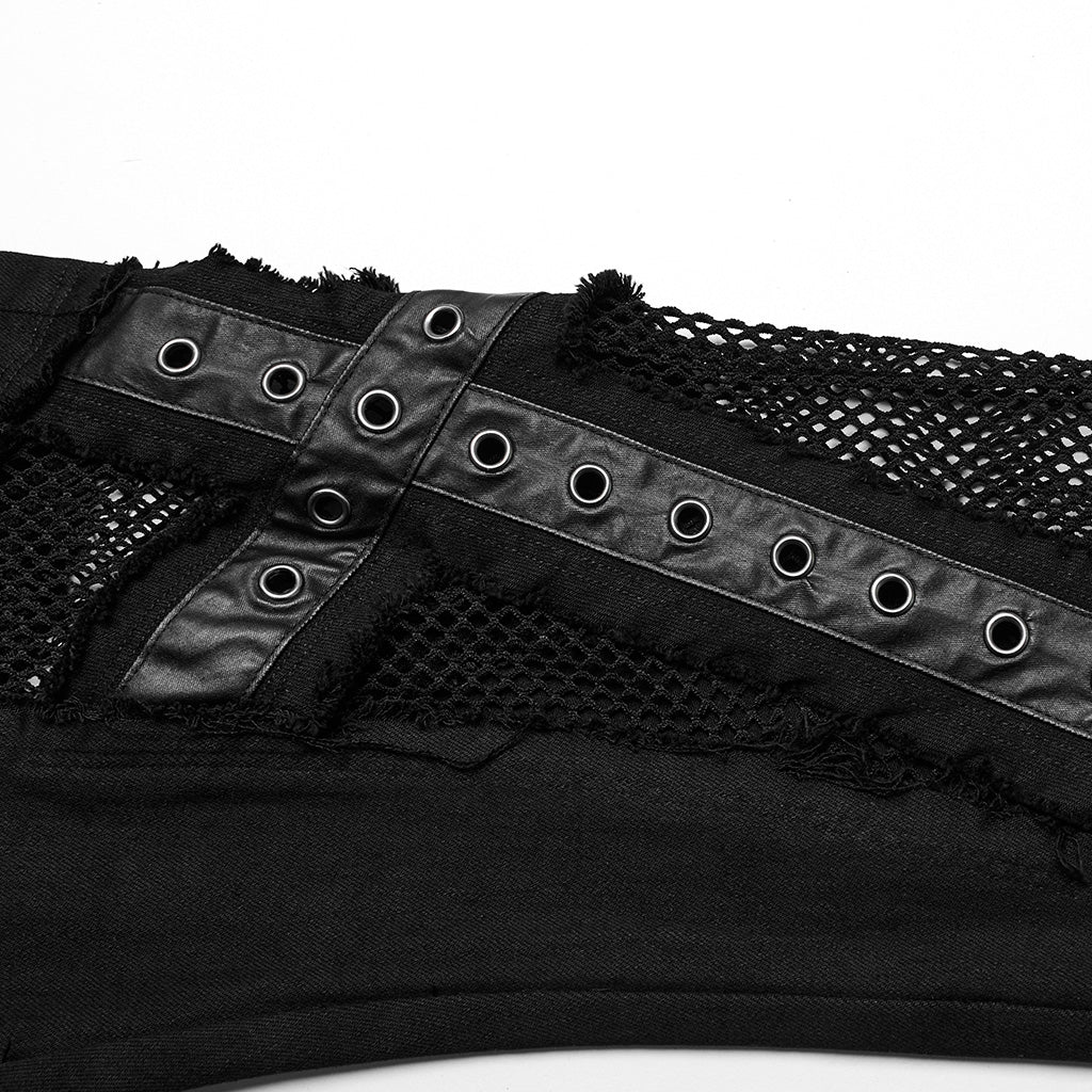 WK-568NCF Gothic Mesh Strap Accent Flared Punk Pants - Image 17