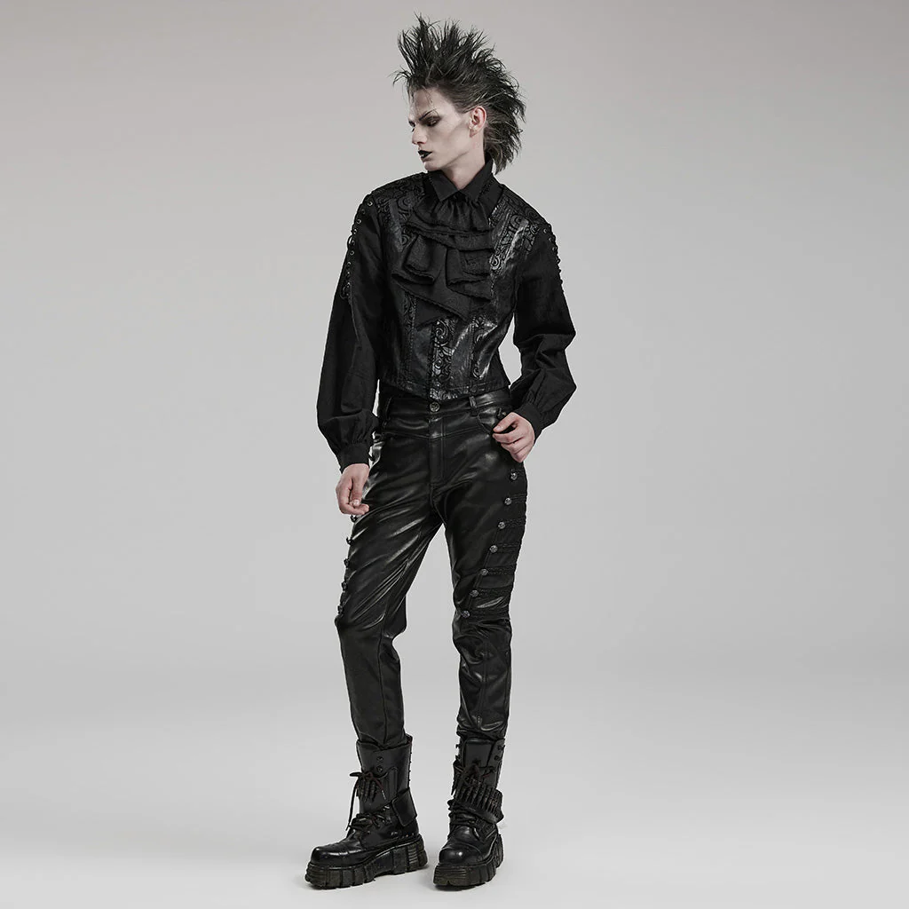 WK-583PCM Edgy black PU Pants with Side Buttoned Accents - Image 15