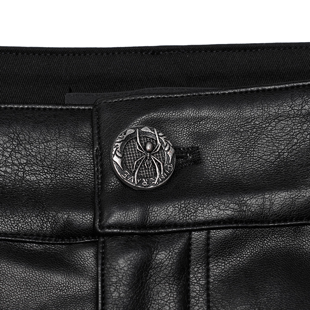 WK-583PCM Edgy black PU Pants with Side Buttoned Accents - Image 18
