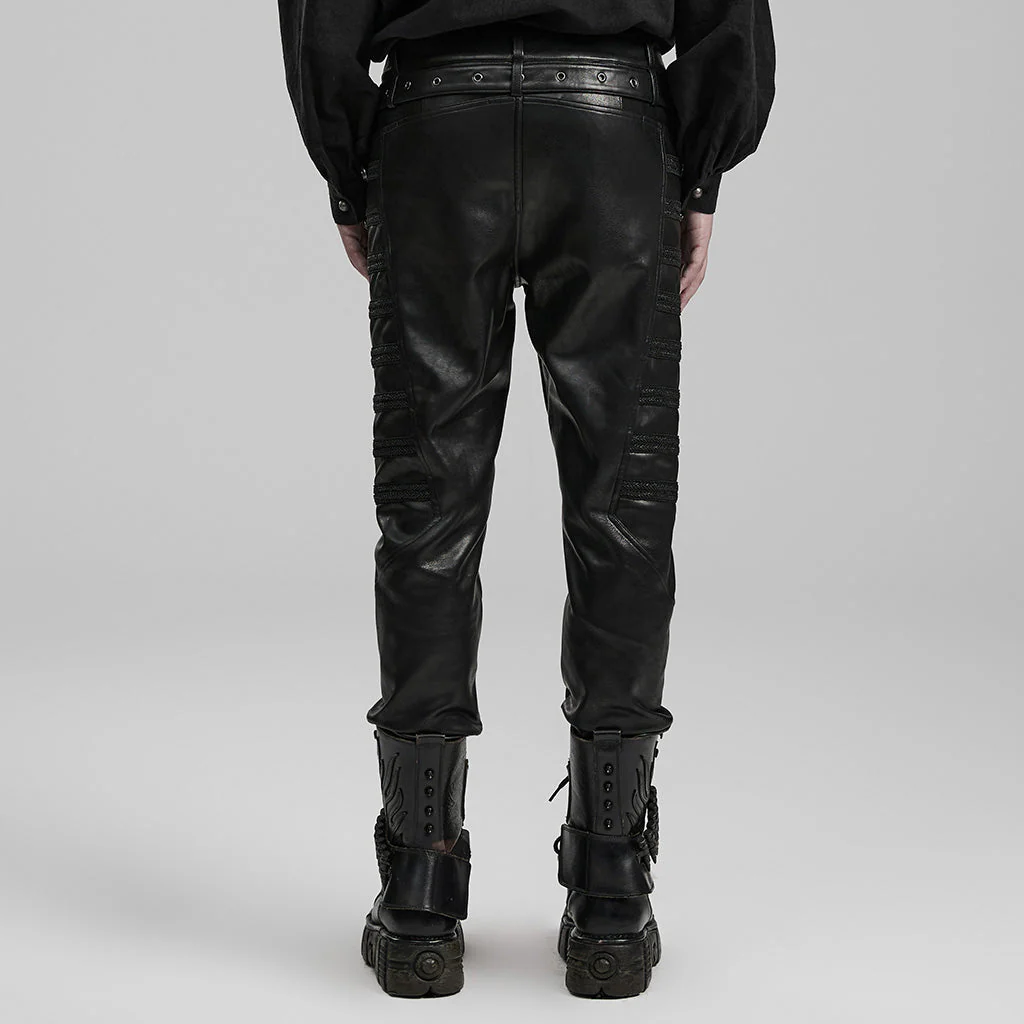 WK-583PCM Edgy black PU Pants with Side Buttoned Accents - Image 4