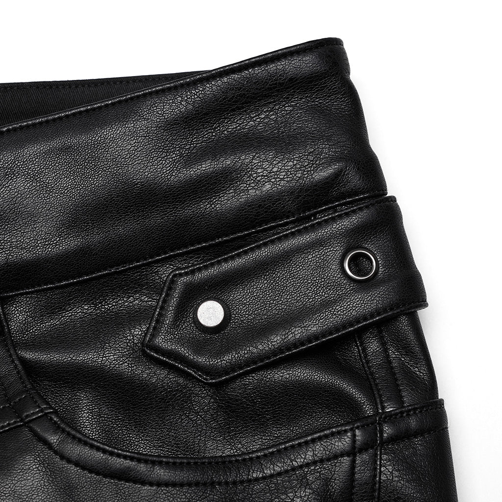 WK-583PCM Edgy black PU Pants with Side Buttoned Accents - Image 7
