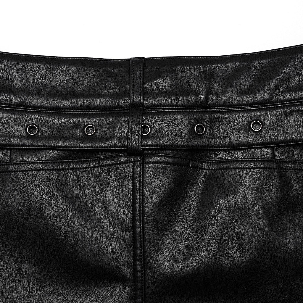 WK-583PCM Edgy black PU Pants with Side Buttoned Accents - Image 9