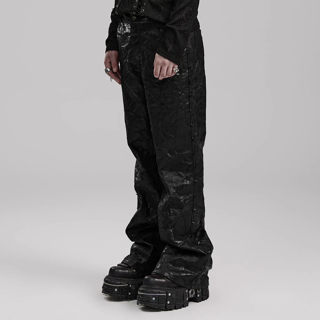 WK-585PCM Red Punk Textured Pleated Leather Pants with Spiked Sides - Image 14