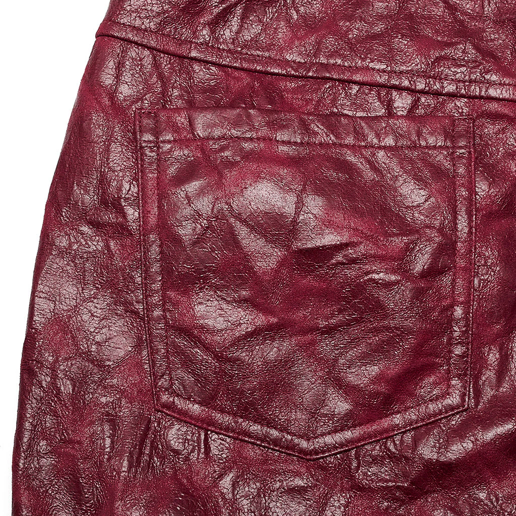 WK-585PCM Red Punk Textured Pleated Leather Pants with Spiked Sides - Image 27