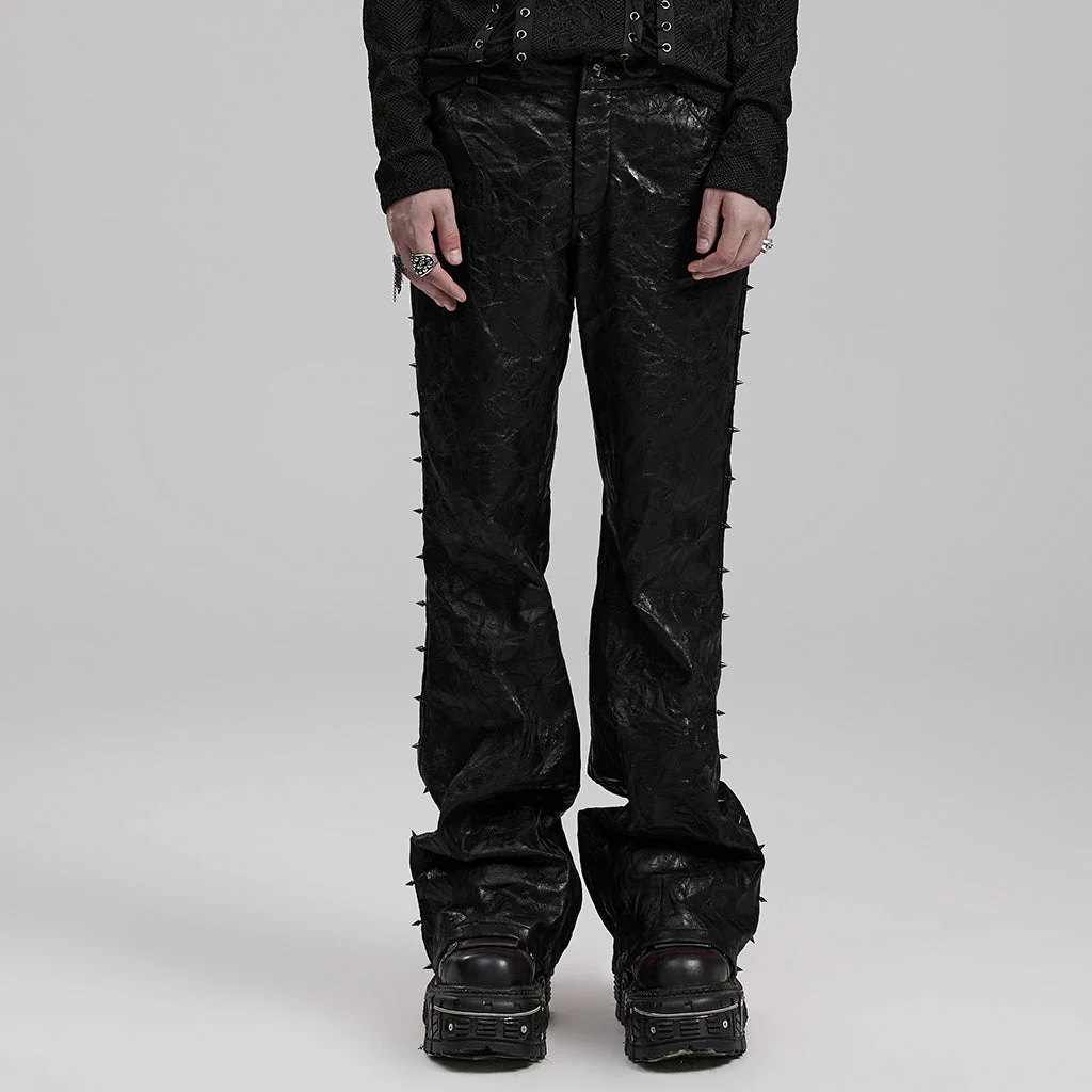 WK-585PCM Red Punk Textured Pleated Leather Pants with Spiked Sides - Image 30
