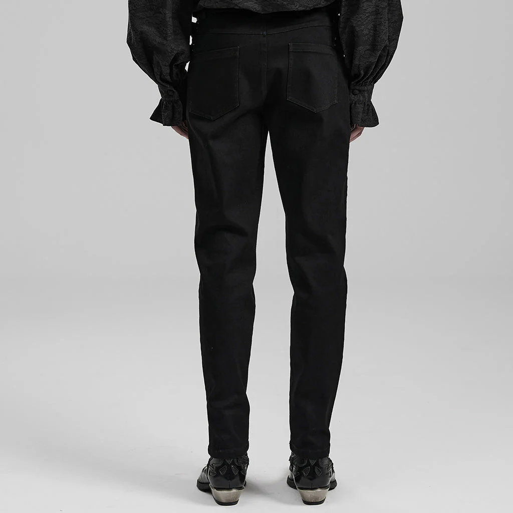 WK-588NCM Mens black Punk Pants Buckle Straps Slim Fit Denim - Image 13