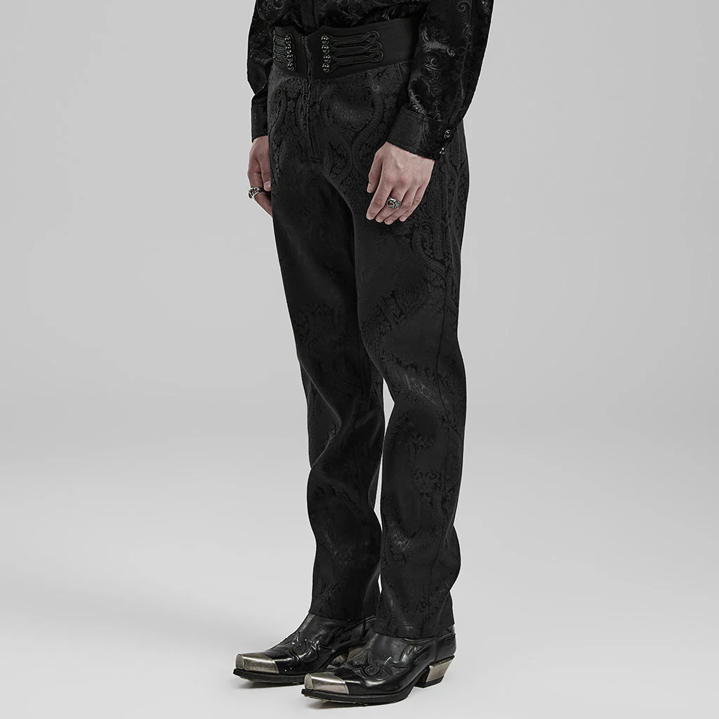 WK-589XCM Mens Gothic Jacquard Slim-Fit black Pants Elegant Design - Image 14