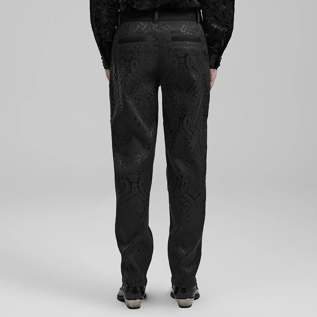 WK-589XCM Mens Gothic Jacquard Slim-Fit black Pants Elegant Design - Image 15