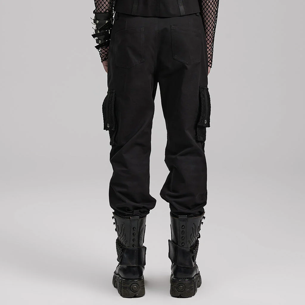 WK-591DQM Mens black Cargo Punk Pants with Rivet Details - Image 4