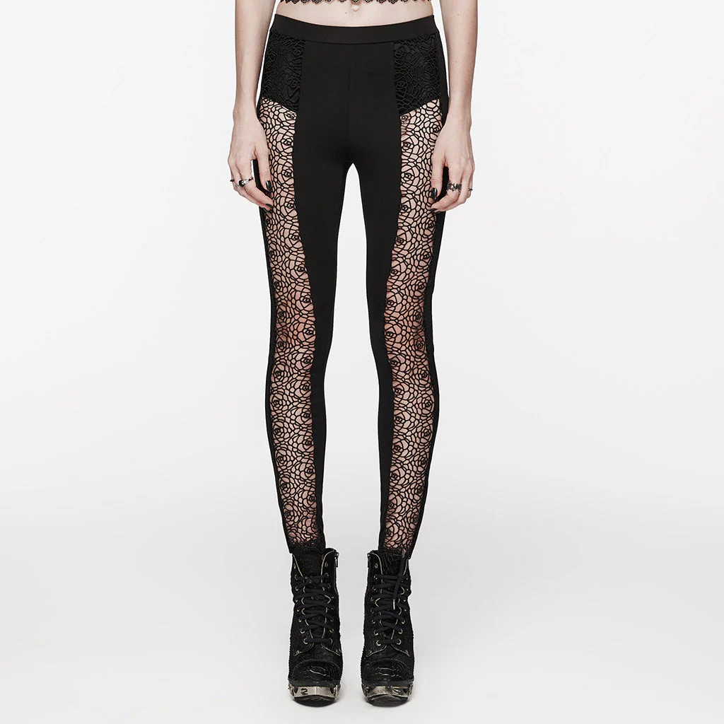 WK-593XCF Gothic Lace Panel Slim Fit black Stretch Pants
