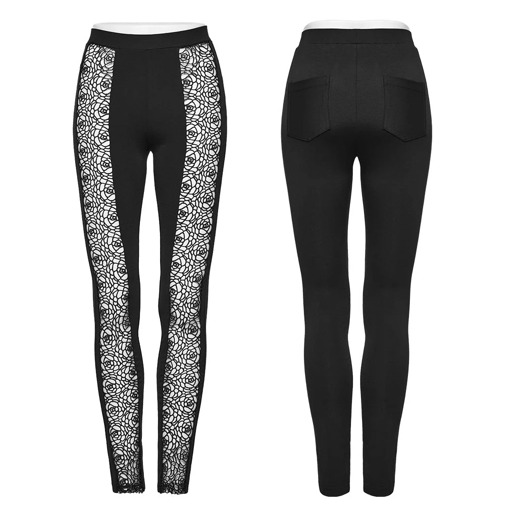 WK-593XCF Gothic Lace Panel Slim Fit black Stretch Pants - Image 6