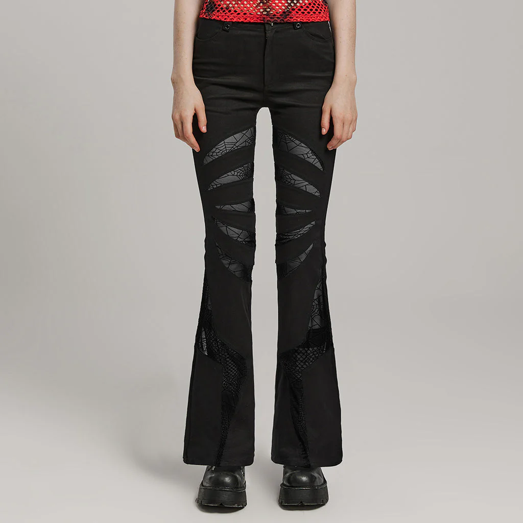 WK-595XCF Gothic Flared Pants with Mesh Cutouts and Pointed Details - Image 21