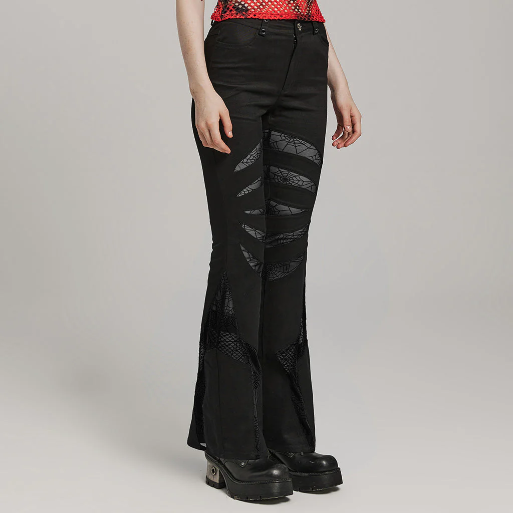 WK-595XCF Gothic Flared Pants with Mesh Cutouts and Pointed Details - Image 3