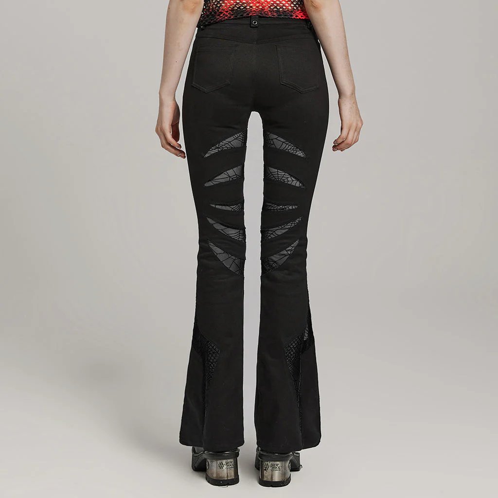 WK-595XCF Gothic Flared Pants with Mesh Cutouts and Pointed Details - Image 4
