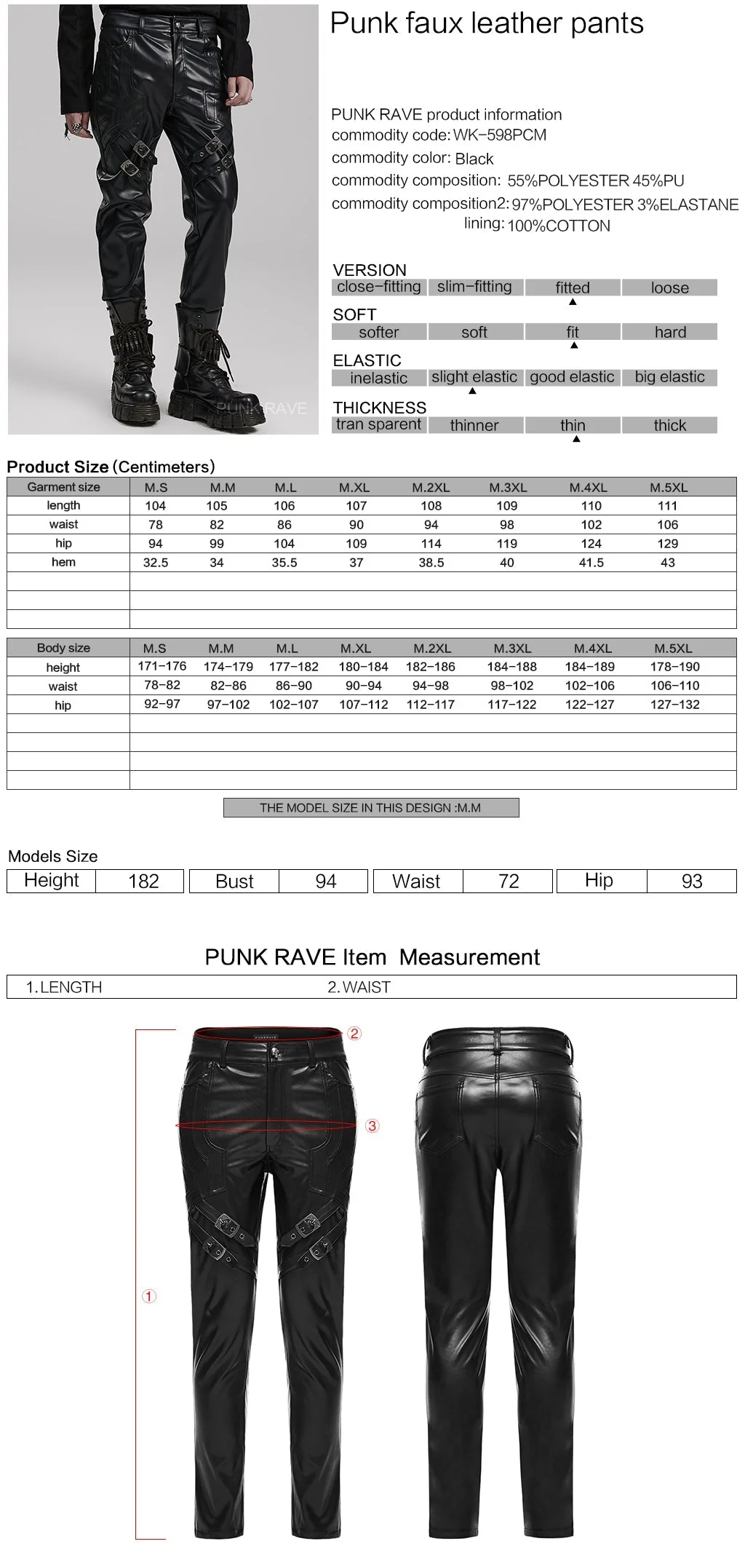 WK-598PCM Edgy Faux Leather Punk Pants with Buckles and Zipper Details - Image 12