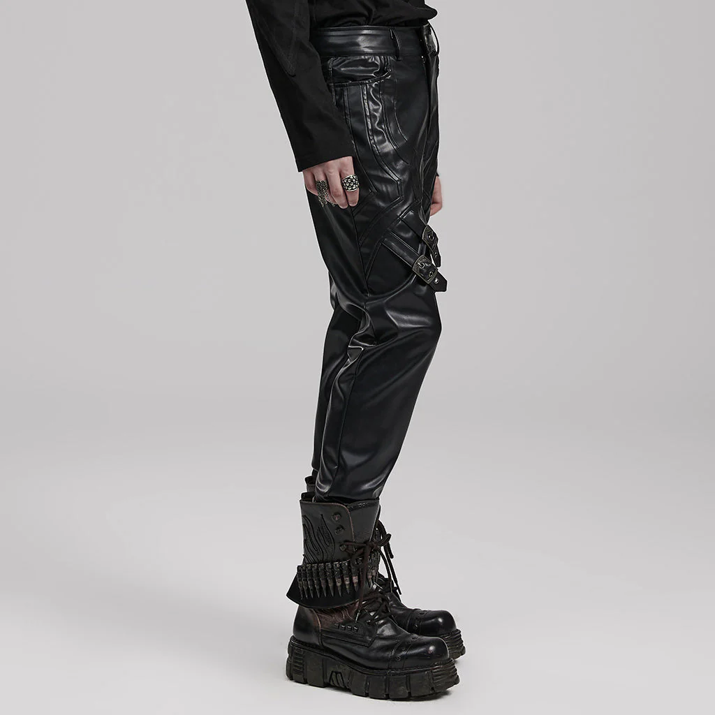 WK-598PCM Edgy Faux Leather Punk Pants with Buckles and Zipper Details - Image 13