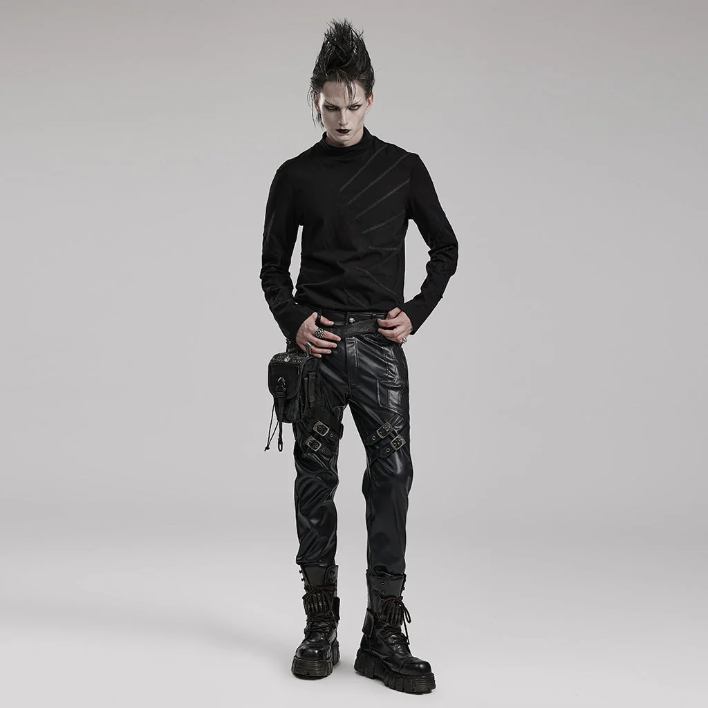 WK-598PCM Edgy Faux Leather Punk Pants with Buckles and Zipper Details - Image 15