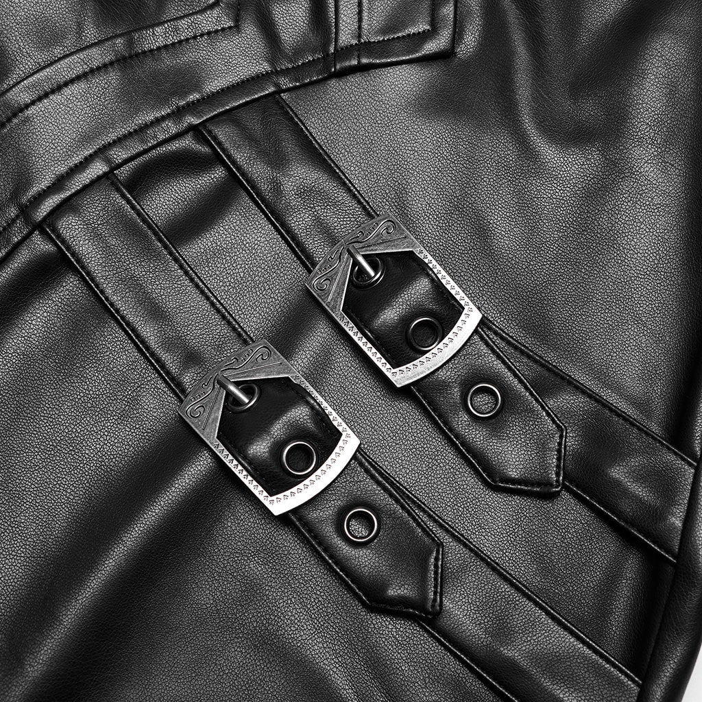 WK-598PCM Edgy Faux Leather Punk Pants with Buckles and Zipper Details - Image 7
