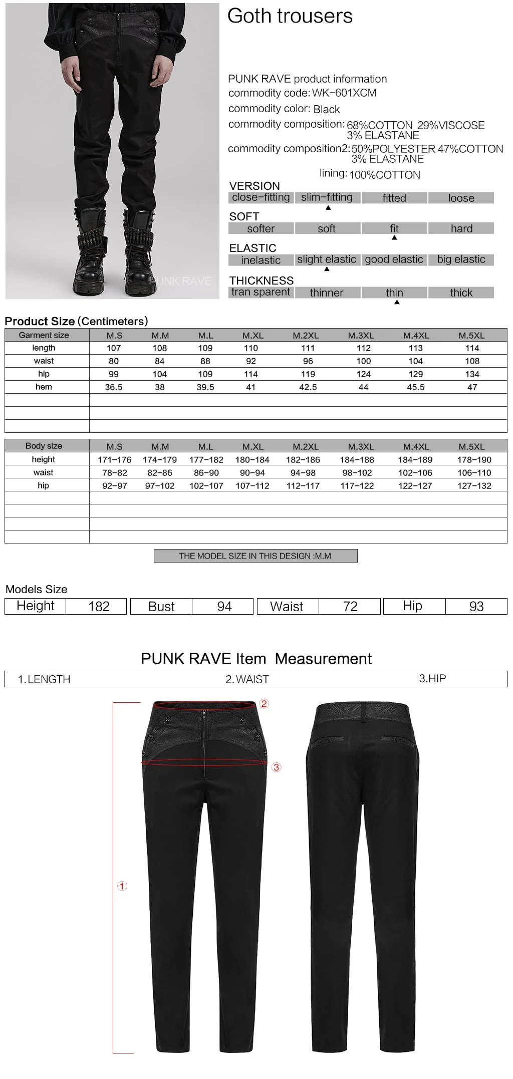 WK-601XCM Gothic Slim Fit black Pants With Lace Details - Image 12