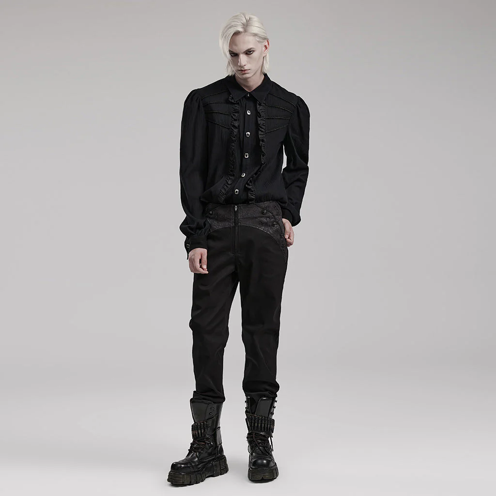 WK-601XCM Gothic Slim Fit black Pants With Lace Details - Image 5