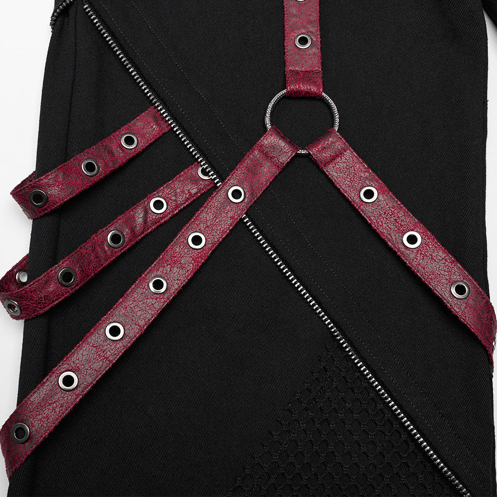 WK-602XCM Gothic Punk Pants with Red Strap Rivet Detailing - Image 10