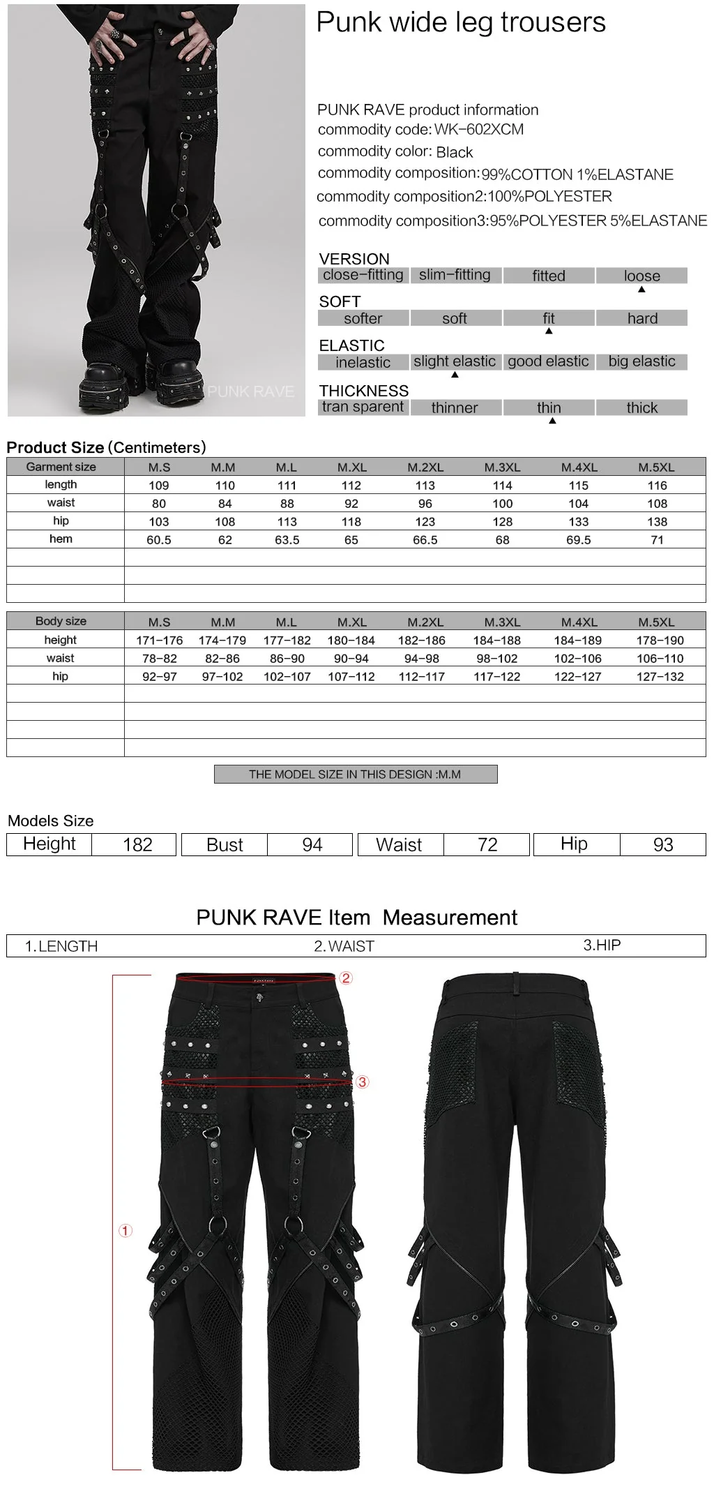 WK-602XCM Gothic Punk Pants with Red Strap Rivet Detailing - Image 13