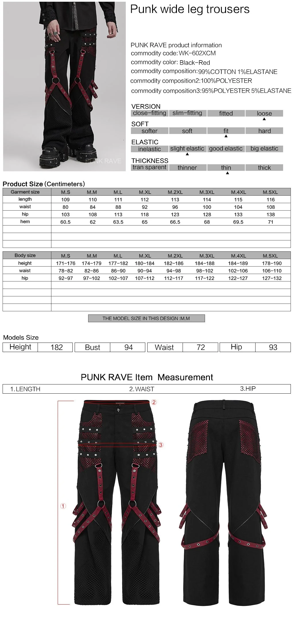WK-602XCM Gothic Punk Pants with Red Strap Rivet Detailing - Image 22