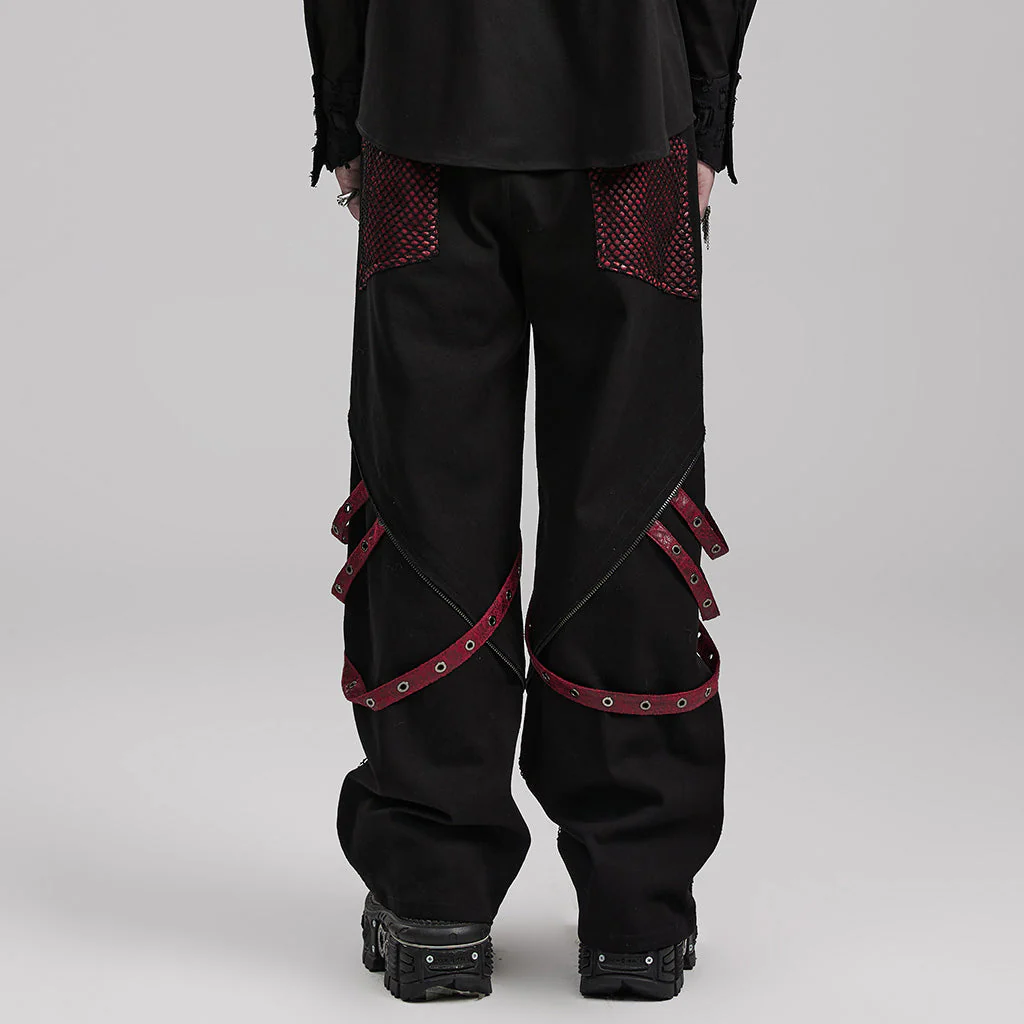 WK-602XCM Gothic Punk Pants with Red Strap Rivet Detailing - Image 24