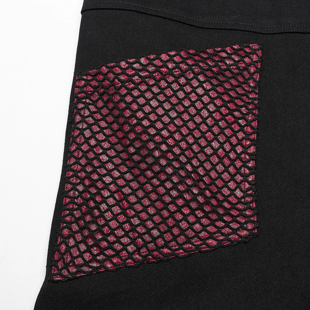 WK-602XCM Gothic Punk Pants with Red Strap Rivet Detailing - Image 28