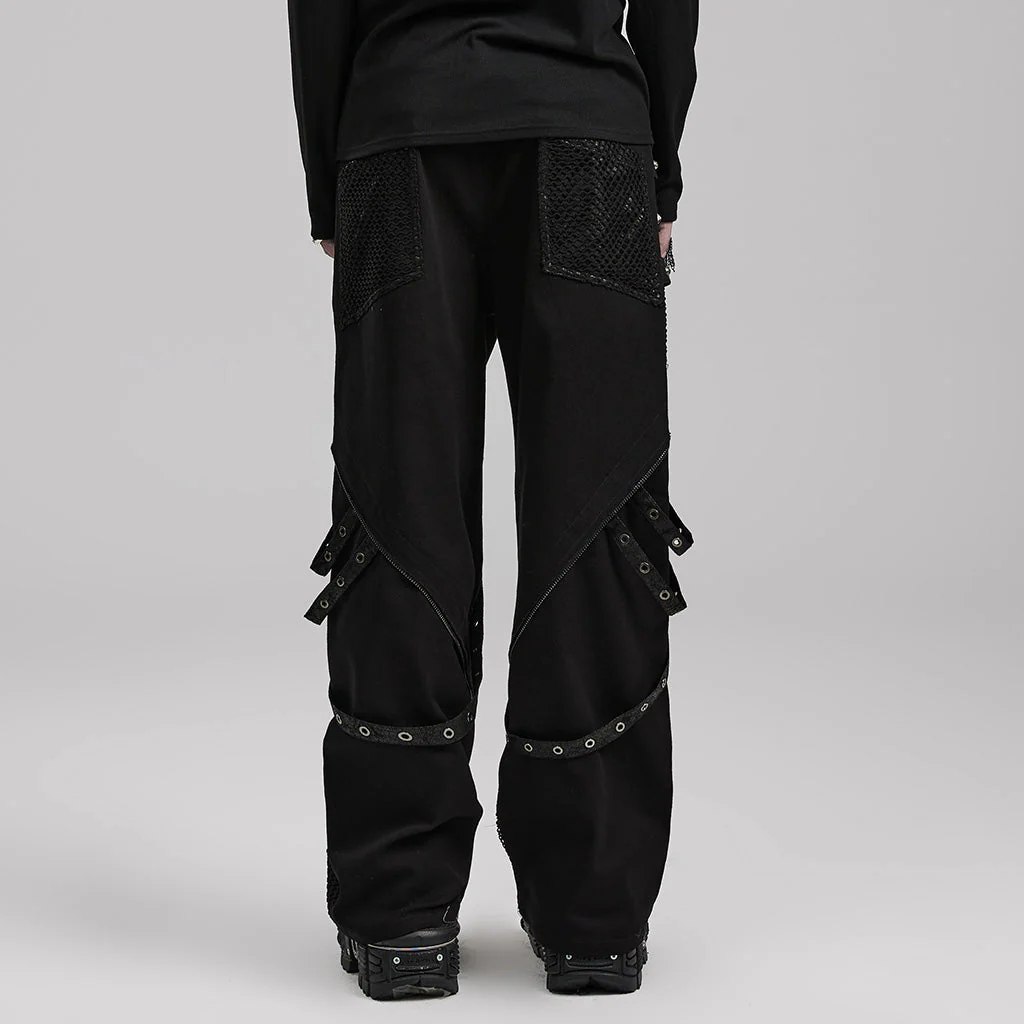 WK-602XCM Gothic Punk Pants with Red Strap Rivet Detailing - Image 34