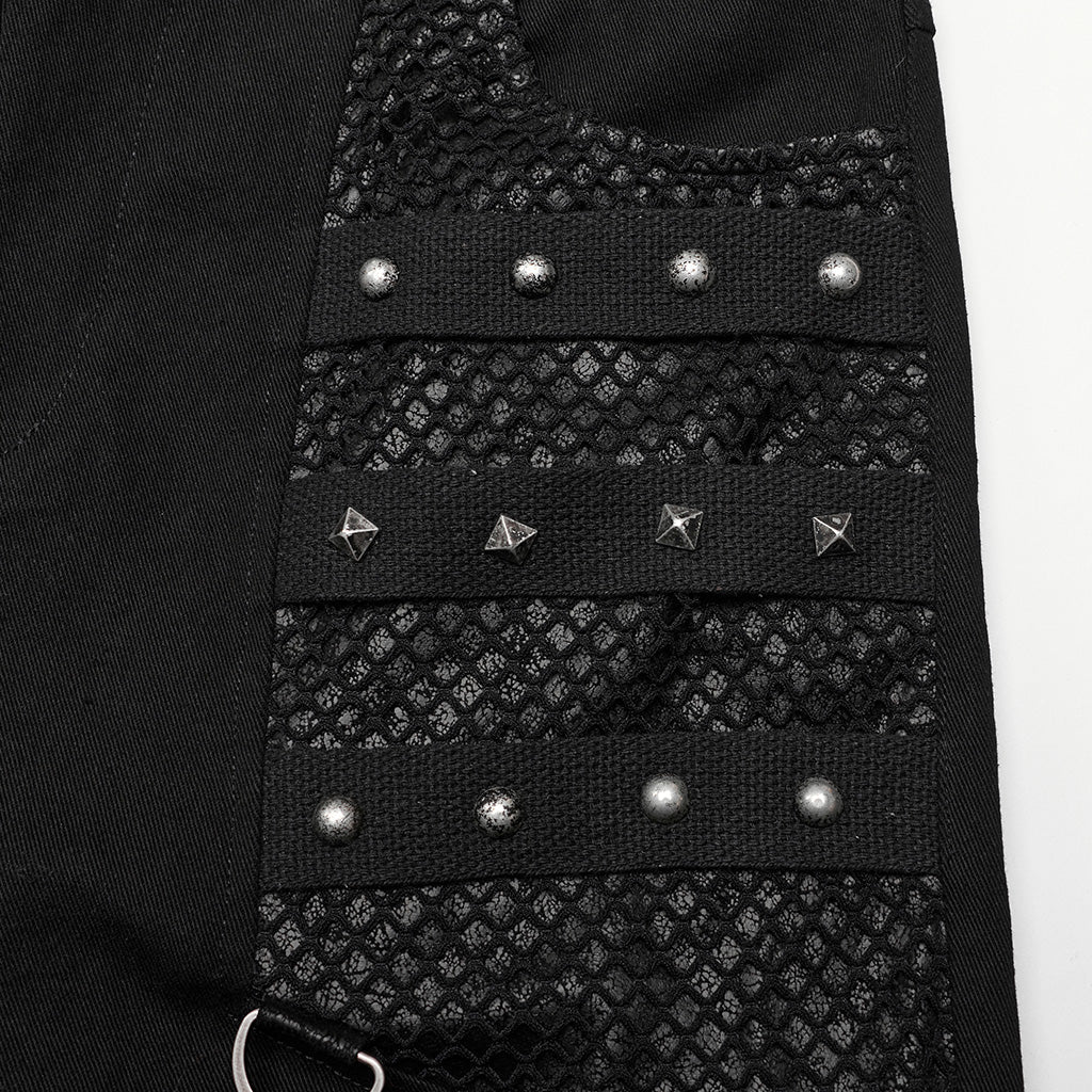 WK-602XCM Gothic Punk Pants with Red Strap Rivet Detailing - Image 37
