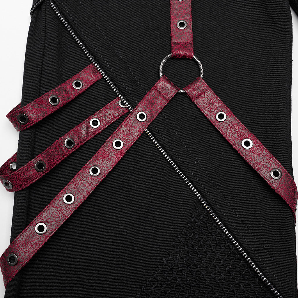 WK-602XCM Gothic Punk Pants with Red Strap Rivet Detailing - Image 49