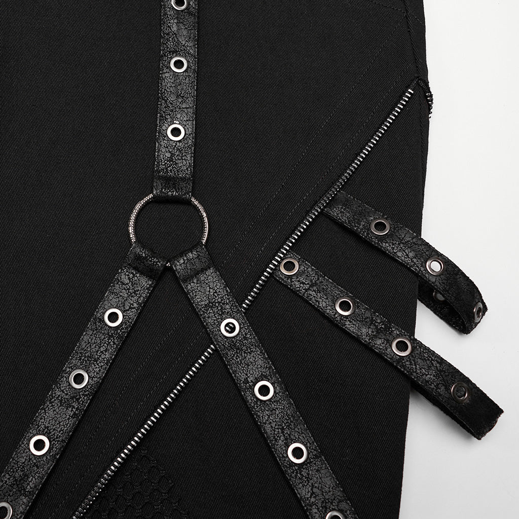 WK-602XCM Gothic Punk Pants with Red Strap Rivet Detailing - Image 53