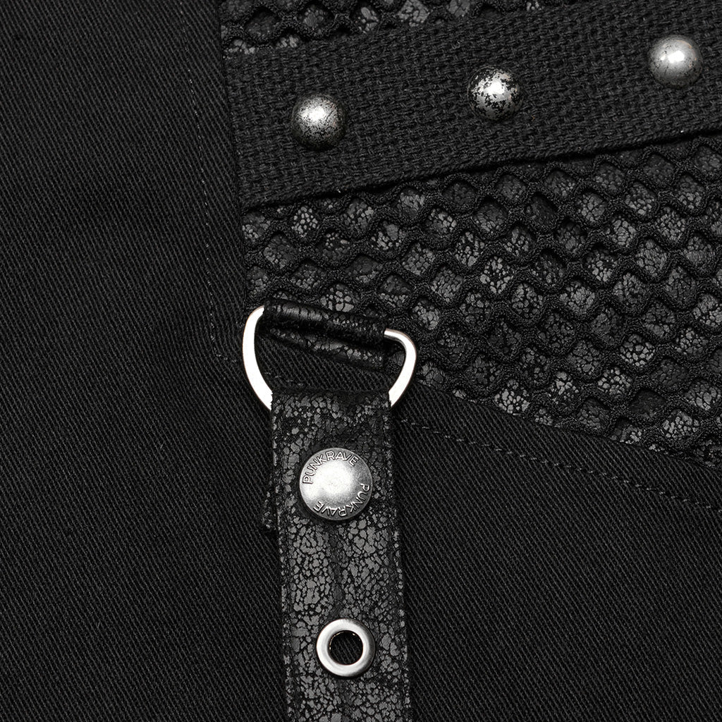 WK-602XCM Gothic Punk Pants with Red Strap Rivet Detailing - Image 58