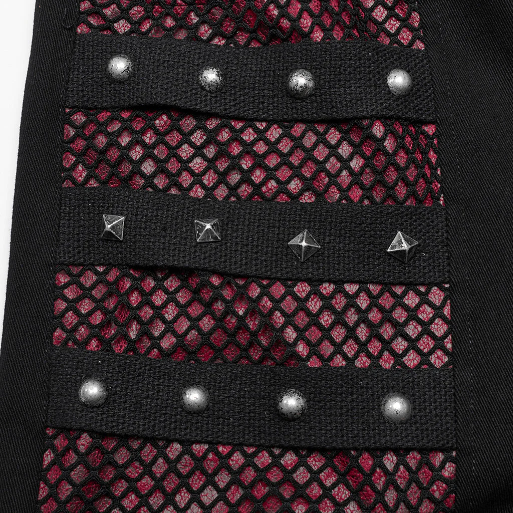 WK-602XCM Gothic Punk Pants with Red Strap Rivet Detailing - Image 7