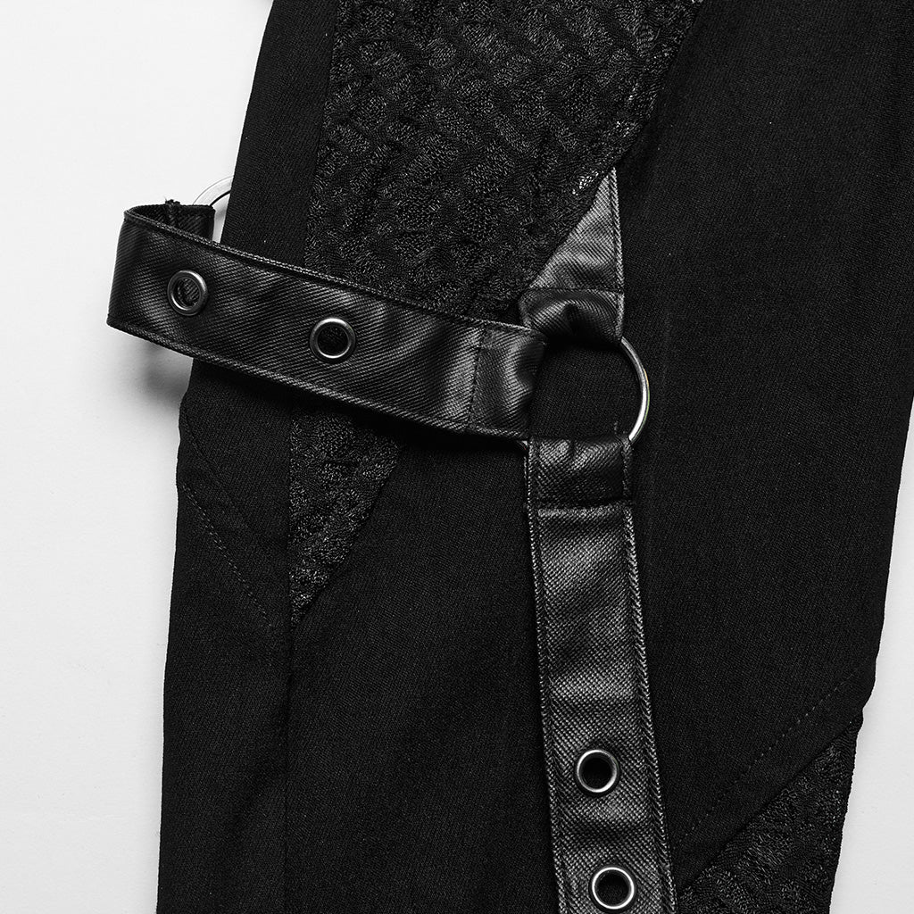 WK-603XCF Gothic Asymmetric Punk Pants with Mesh and Buckle Details - Image 17