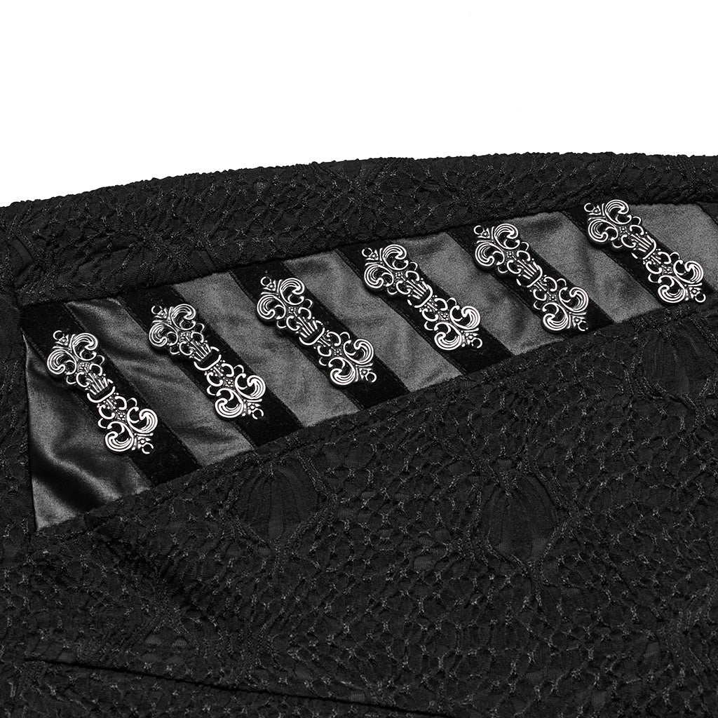 WK-605DDF Gothic Pants Lace Detail High-Waist Slim-Fit Textured Leggings - Image 16