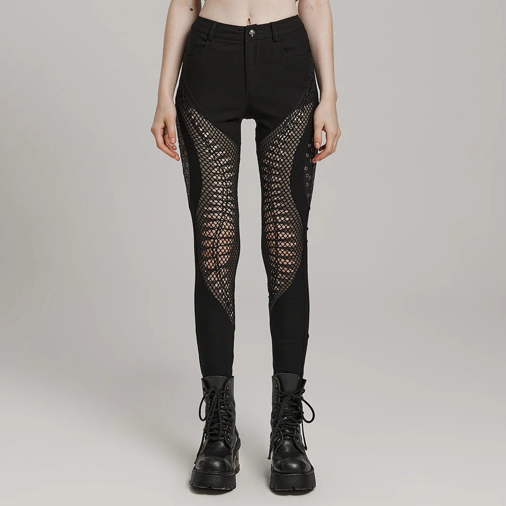WK-606XCF Mesh Panel Punk Pants with Burnt Pattern Design - Image 11
