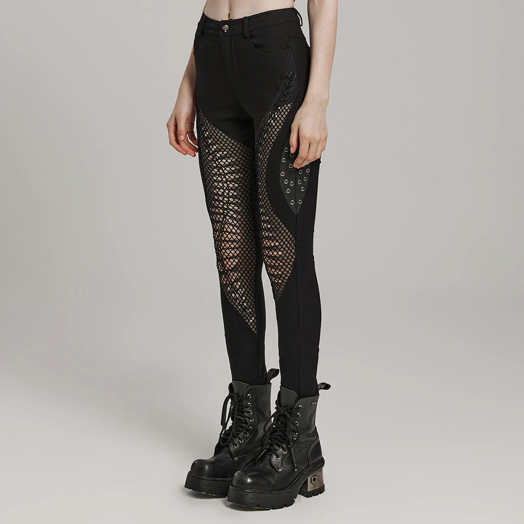 WK-606XCF Mesh Panel Punk Pants with Burnt Pattern Design - Image 13