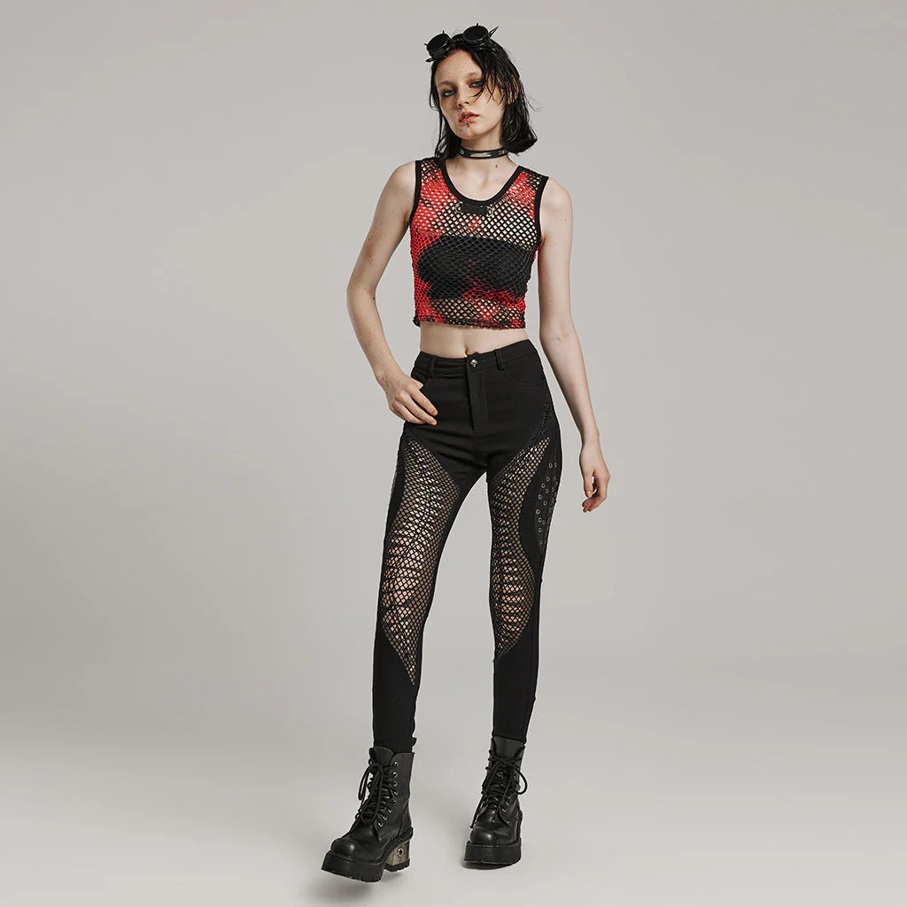 WK-606XCF Mesh Panel Punk Pants with Burnt Pattern Design - Image 25