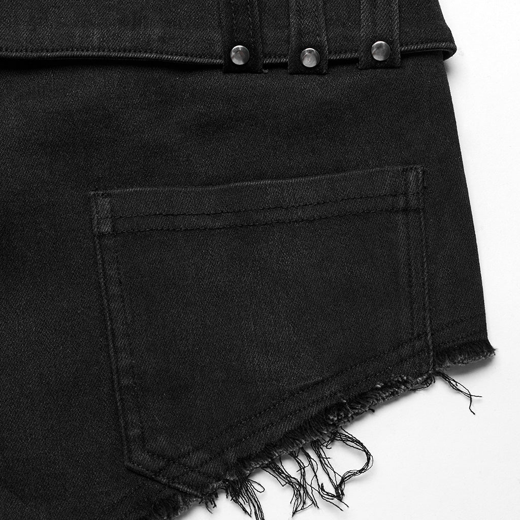 WK-607NDF Edgy High-Waisted Distressed black Denim Punk Pants - Image 10
